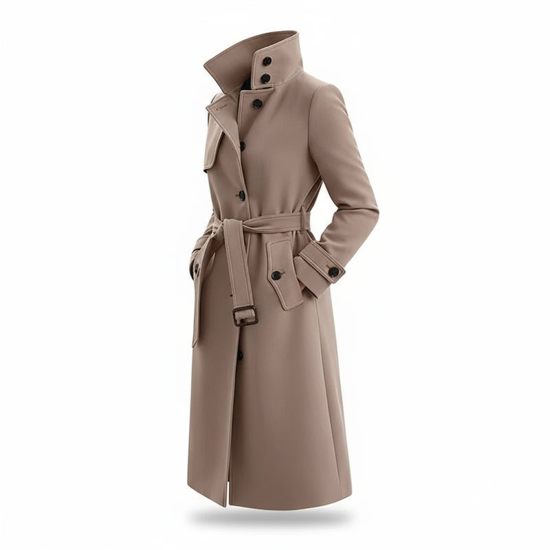 Nieuwe dames lange wollen jas - Warme herfstjas met hoge kraag - Casual trenchcoat met zakken en riem - Bivakshop