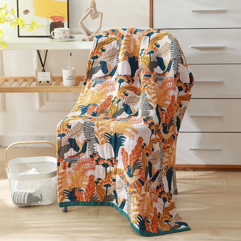 Nordic bohemian florale print - Badhanddoek - 80x160cm katoen sneldrogend stripes - Bivakshop