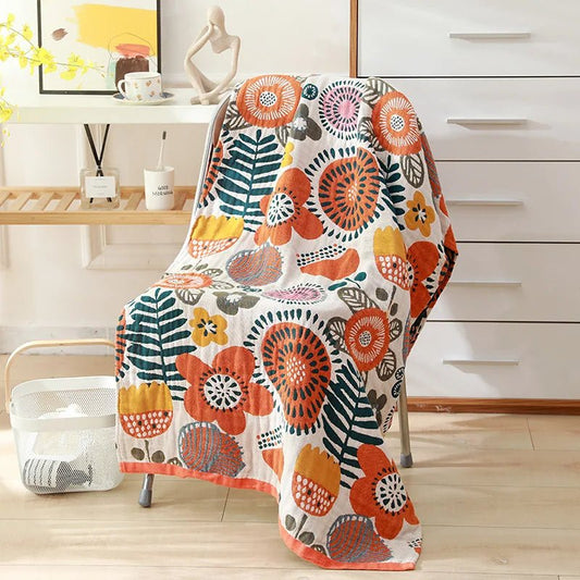 Nordic bohemian florale print - Badhanddoek - 80x160cm katoen sneldrogend stripes - Bivakshop