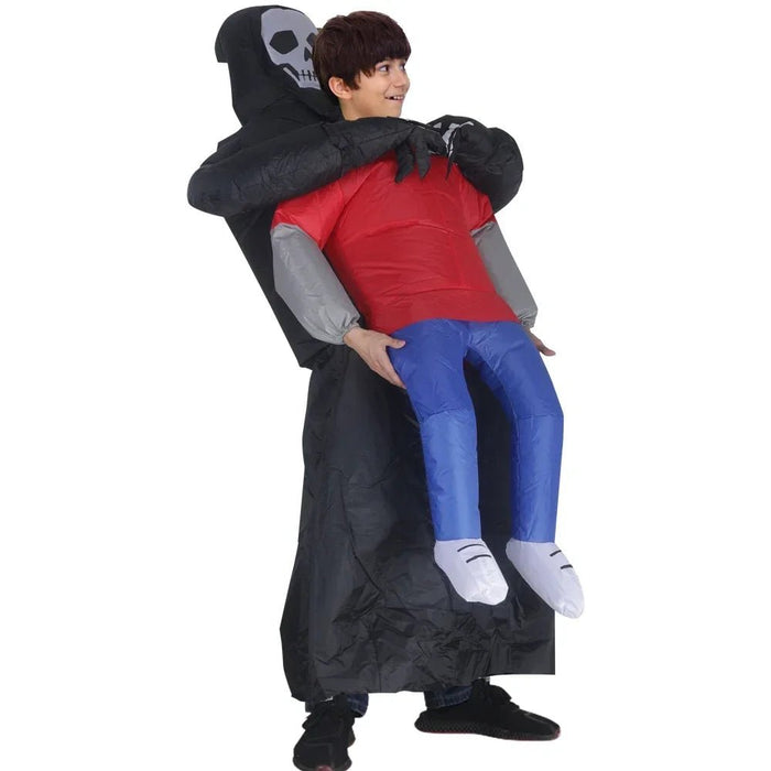 Opblaasbaar Grim Reaper Kostuum voor Volwassenen – Griezelig Carnavalspak – Magere Hein Ontvoeringspak - Bivakshop