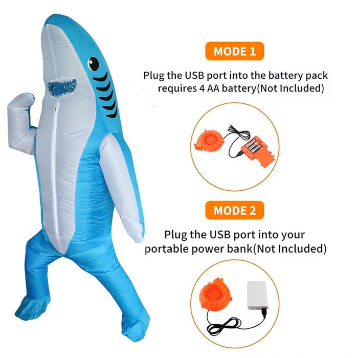 Opblaasbaar Haai Kostuum voor Volwassenen & Kinderen – Uniek Staand Design – Grappig Carnavalspak - Bivakshop