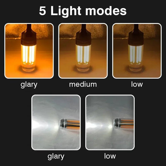 Oplaadbare LED campinglamp – Superheldere draagbare lamp met 5 lichtstanden en haakdesign - Bivakshop
