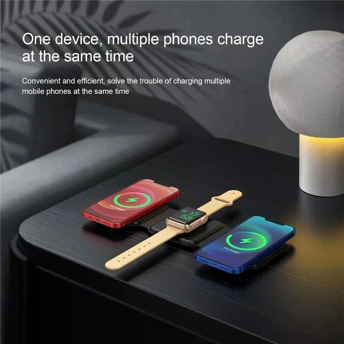 Opvouwbare 3 - in - 1 draadloos oplaadstation – 100W snellader voor iPhone, AirPods & iWatch - Bivakshop