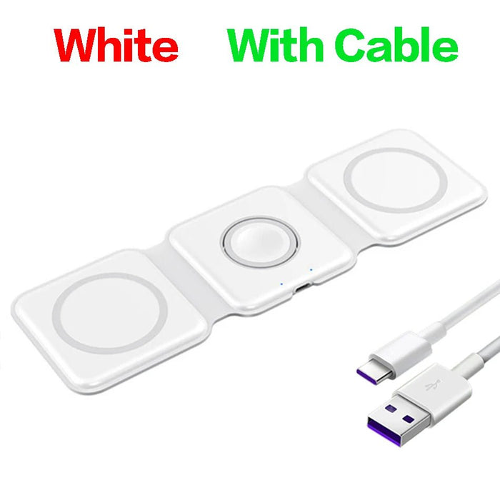 Opvouwbare 3 - in - 1 draadloos oplaadstation – 100W snellader voor iPhone, AirPods & iWatch - Bivakshop