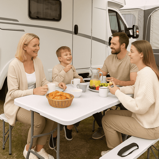 Opvouwbare campingtafel 180x74 cm wit draagbaar koffermodel