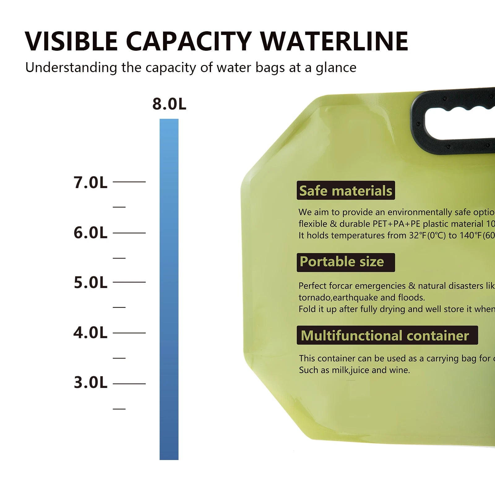Opvouwbare waterzak 8L – Draagbare wateropslag – Lichtgewicht & voedselveilig voor camping - Bivakshop