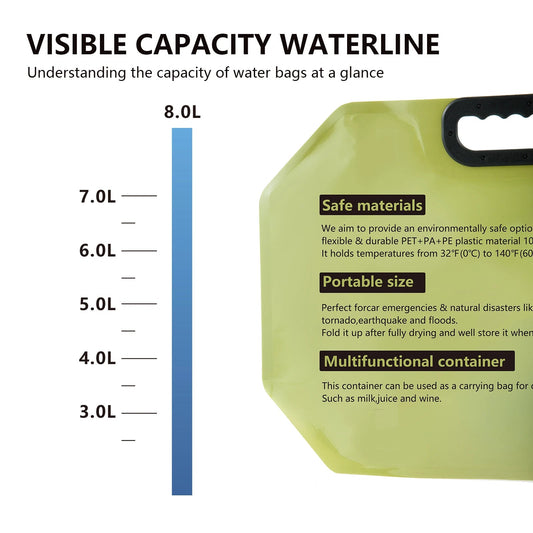 Opvouwbare waterzak 8L – Draagbare wateropslag – Lichtgewicht & voedselveilig voor camping - Bivakshop