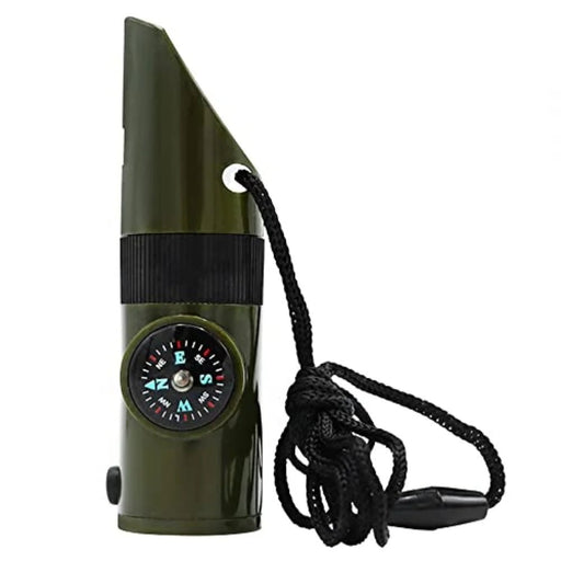 Outdoor 7 - in - 1 Survival Fluit – Multifunctionele Noodhulp Tool – Met LED - licht, Kompas & Thermometer - Bivakshop