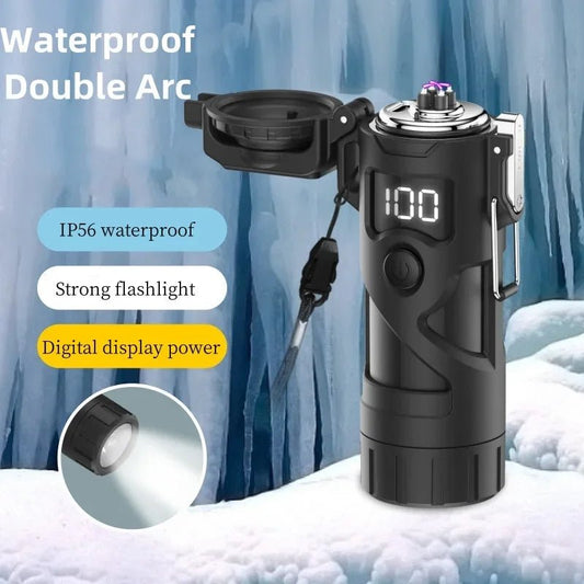 Outdoor heldere zaklamp met elektrische USB - aansteker - Winddichte dual - arc plasma overlevingsaansteker - Bivakshop