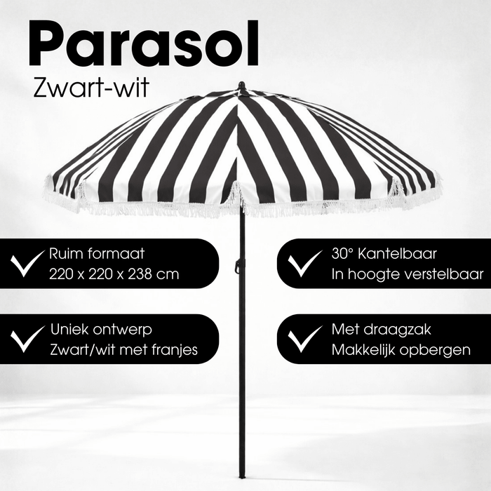 Parasol Osborn Zwart – H238 x Ø220 cm – Weerbestendig & Kantelbaar - Bivakshop