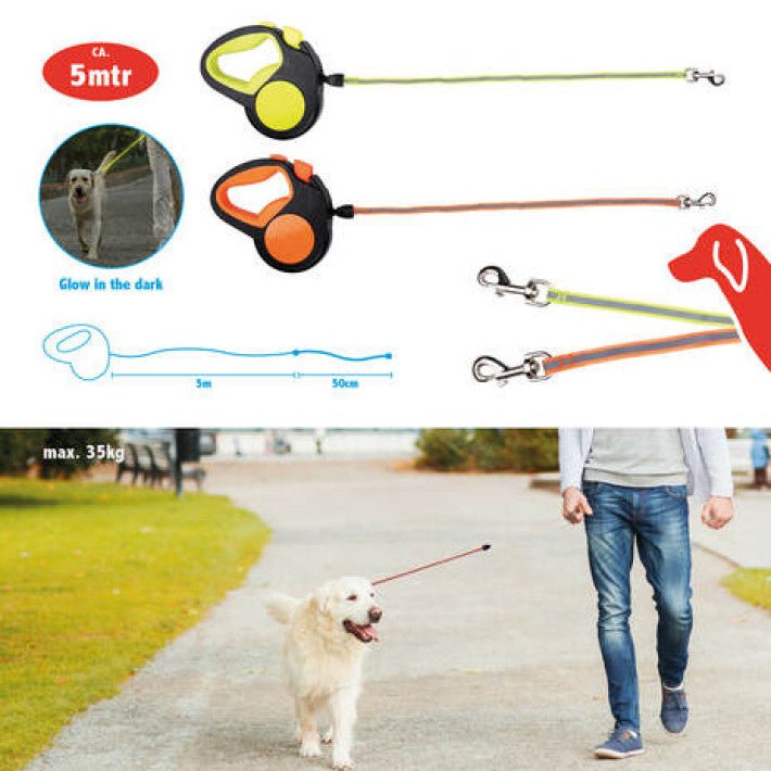 Pet Treatment ED-41678 - Uitrolbare hondenriem - 5M oranje voor ultiem gemak en zichtbaarheid - Bivakshop