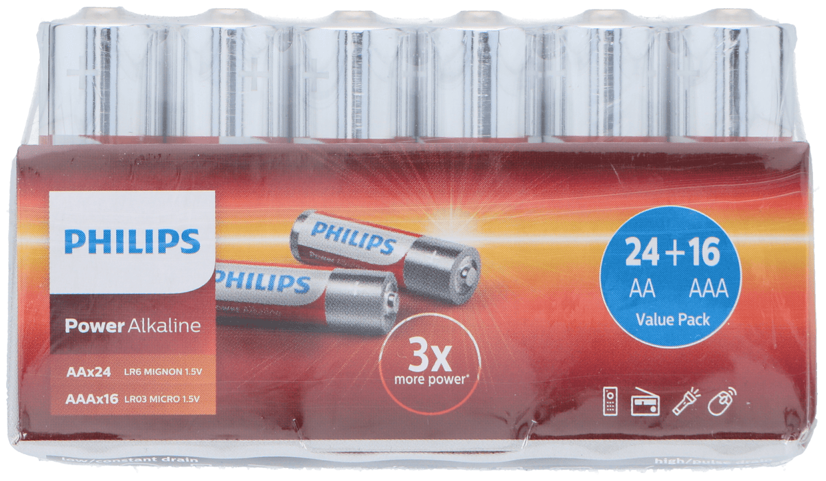 Philips - Alkaline Batterij Voordeelset – 40 Stuks (24×AA & 16×AAA) - Bivakshop