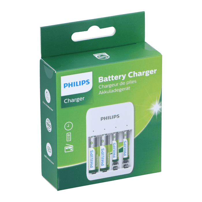 Philips - Batterijoplader – 4 USB - poorten – Snel en Efficiënt Opladen voor Meerdere Apparaten - Bivakshop