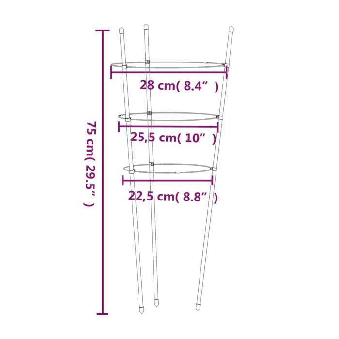 Plantensteunen – 3 Ringen – 75 cm – Staal Groen – Stevige Ondersteuning - Bivakshop