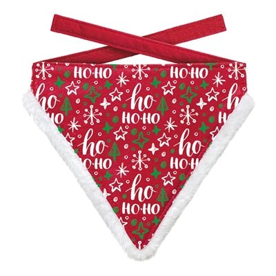 Plenty Gifts - Kerst Bandana Hond – Ho Ho Ho Print – Met Pluche Rand (3 Maten) - Bivakshop