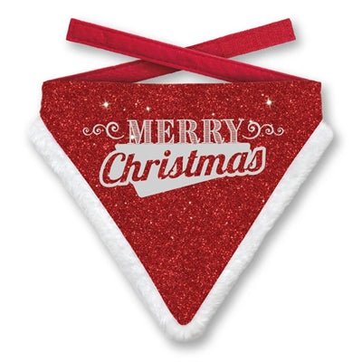 Plenty Gifts - Kerst Bandana hond ‘Merry Christmas’ Glitter – Rood (Glinsterend) - Bivakshop