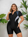Plus size sportieve zwempak – Dames kleurblok - Korte mouwen met halve rits - Bivakshop
