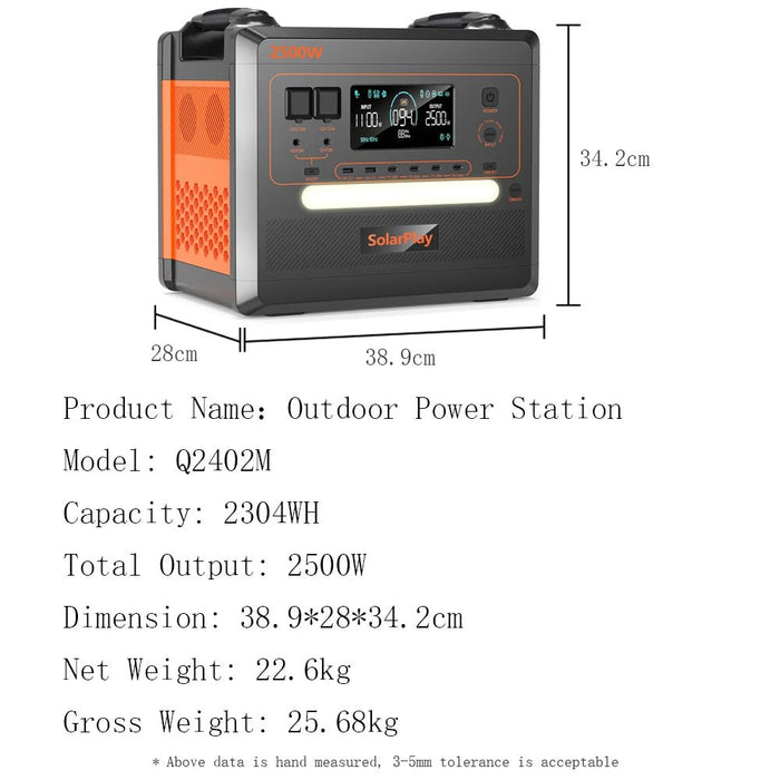 Q2402M Mobiele Accu Generator – 2400W MPPT Power Station – Inclusief 200W Zonnepanelen & Trolley - Bivakshop