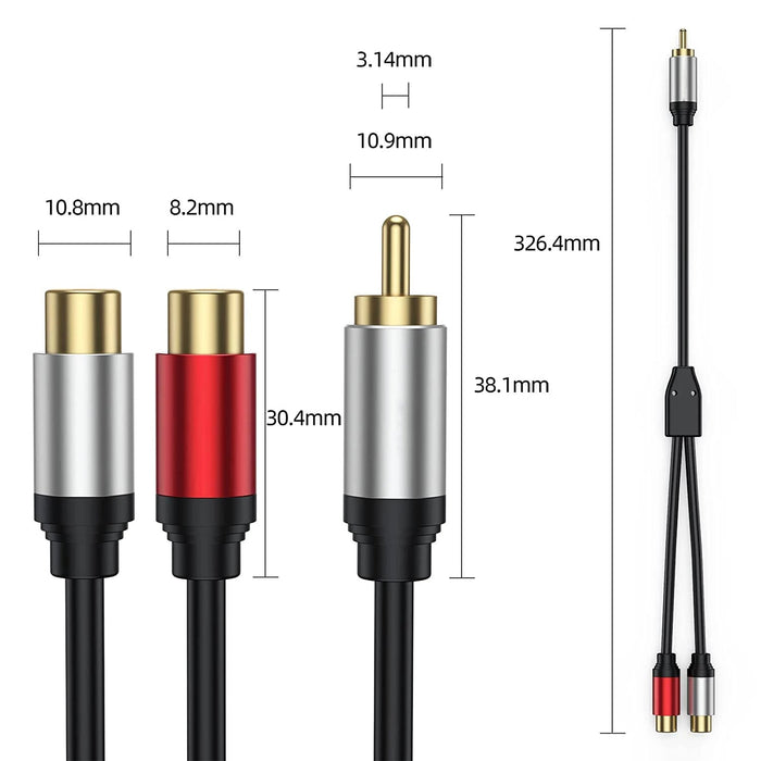 RCA audiokabel 0,3m - 1 mannelijke naar 2 vrouwelijke Y - splitter - Goud verguld voor speaker en versterker - Bivakshop