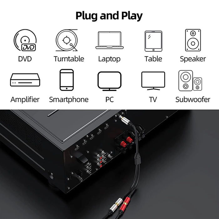 RCA audiokabel 0,3m - 1 mannelijke naar 2 vrouwelijke Y - splitter - Goud verguld voor speaker en versterker - Bivakshop