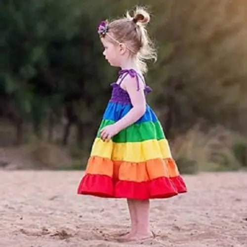 Regenboog prinsessenjurk - Met vierkante kraag - Voor meisjes 2 7 jaar - Bivakshop