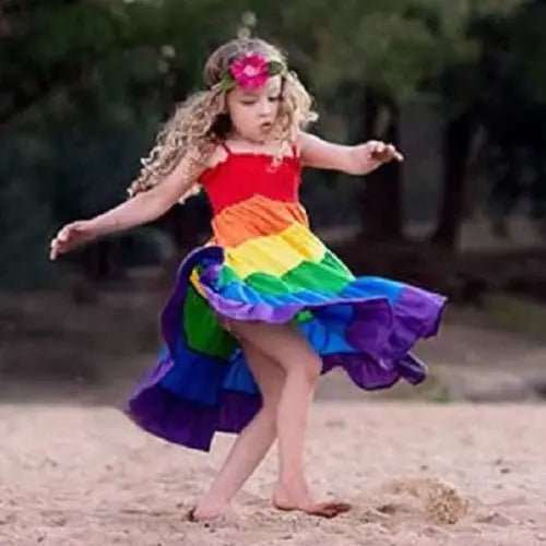 Regenboog prinsessenjurk - Met vierkante kraag - Voor meisjes 2 7 jaar - Bivakshop