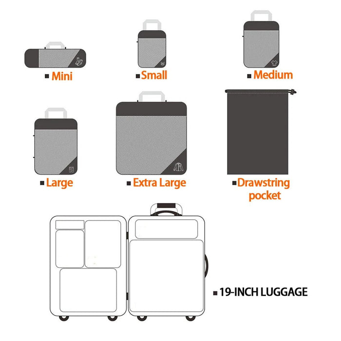 Reisset compressie organizers 6 - delig – lichtgewicht – met schoenentas - Bivakshop