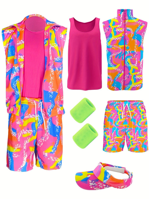 Retro disco roze kostuum - Halloween cosplay outfit met hoed - Zwemkleding en strandpak - Bivakshop