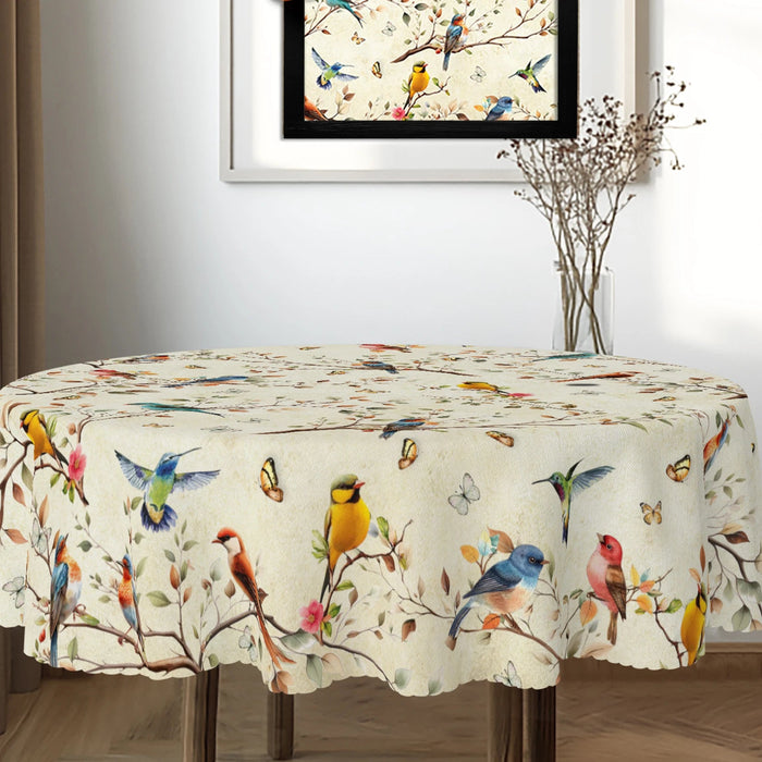Retro Vogel & Herfst Tafelkleed – Vintage Natuurprint – Inclusief 4 Zelfklevende Decoratiepatronen - Bivakshop