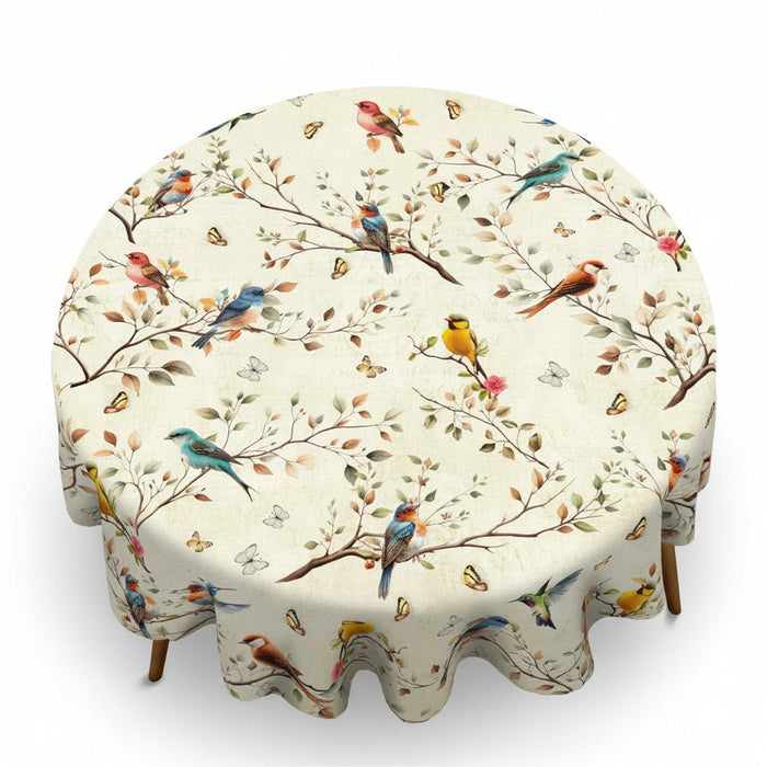 Retro Vogel & Herfst Tafelkleed – Vintage Natuurprint – Inclusief 4 Zelfklevende Decoratiepatronen - Bivakshop