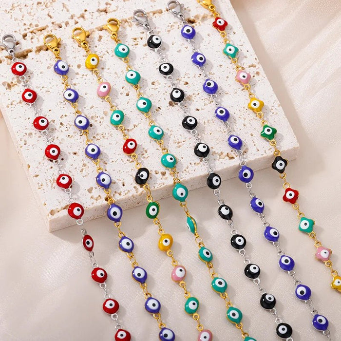 Roestvrijstalen evil eye armband - Dames emaille ketting - Zomer strandvoet sieraad 2024 - Bivakshop