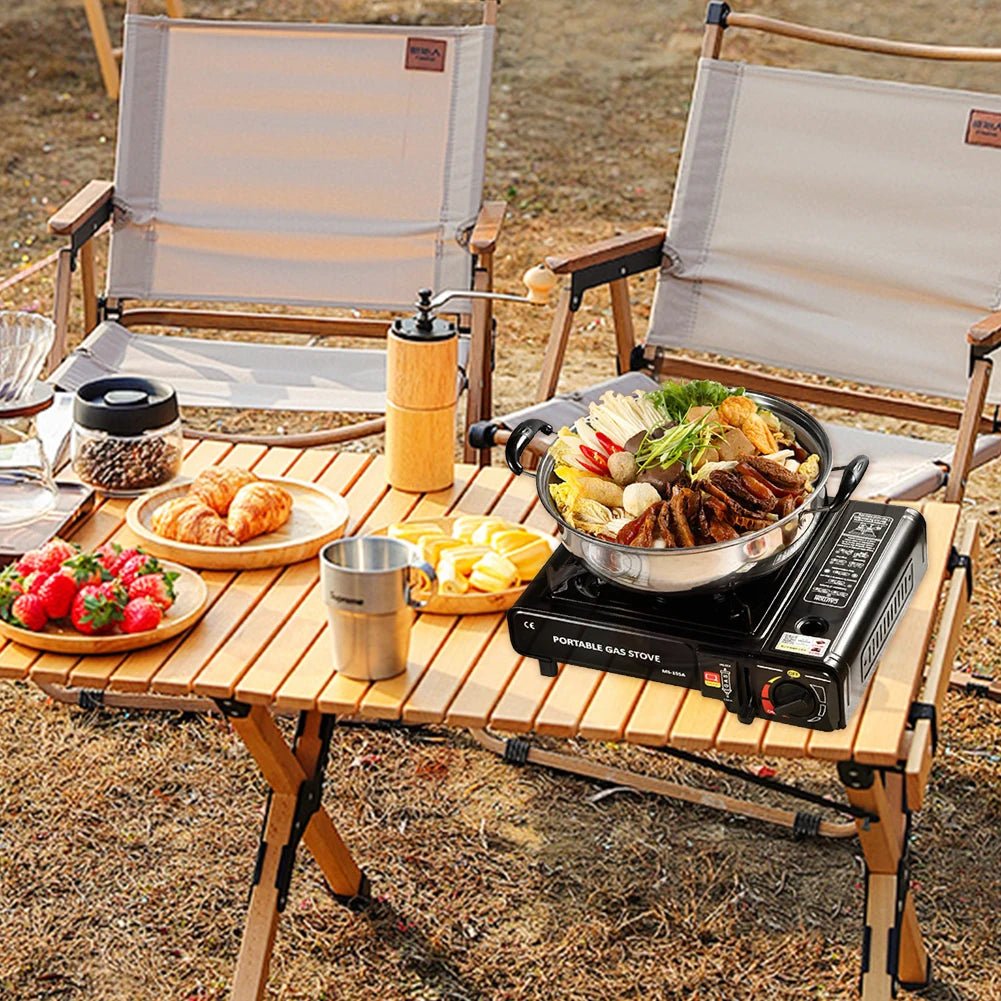 RVS backpacking gasbrander – draagbare campingkooktoestel met opbergkoffer - Bivakshop