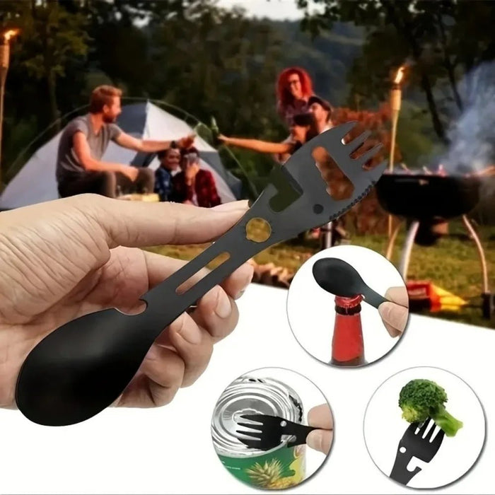 RVS Multi - tool Spork – Draagbare Bestekset met Fles - en Blikopener - Bivakshop