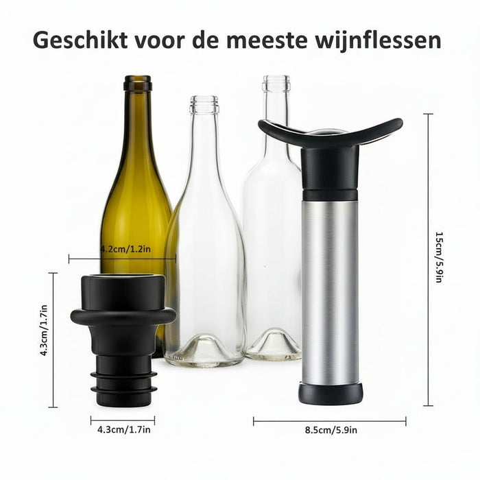 RVS Wijnstopper met Vacuümpomp – Universeel (Wijn & Champagne) - Bivakshop