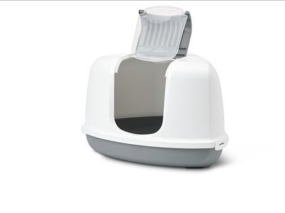 Savic - Nestor Corner Driehoekige Kattenbak Grijs/Wit - 58,5x45,5x40 cm - Makkelijk Reinigbaar - Bivakshop