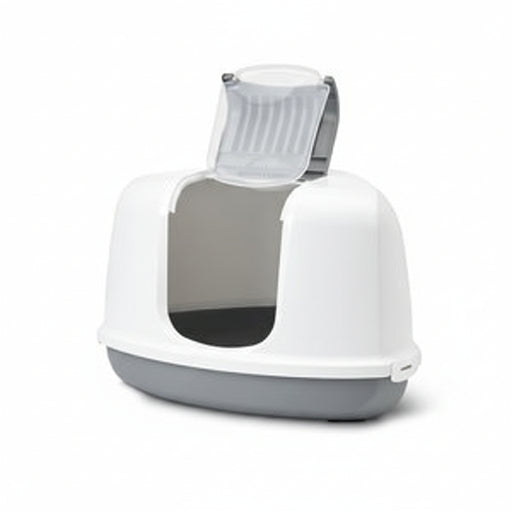 Savic - Nestor Corner Driehoekige Kattenbak Grijs/Wit - 58,5x45,5x40 cm - Makkelijk Reinigbaar - Bivakshop