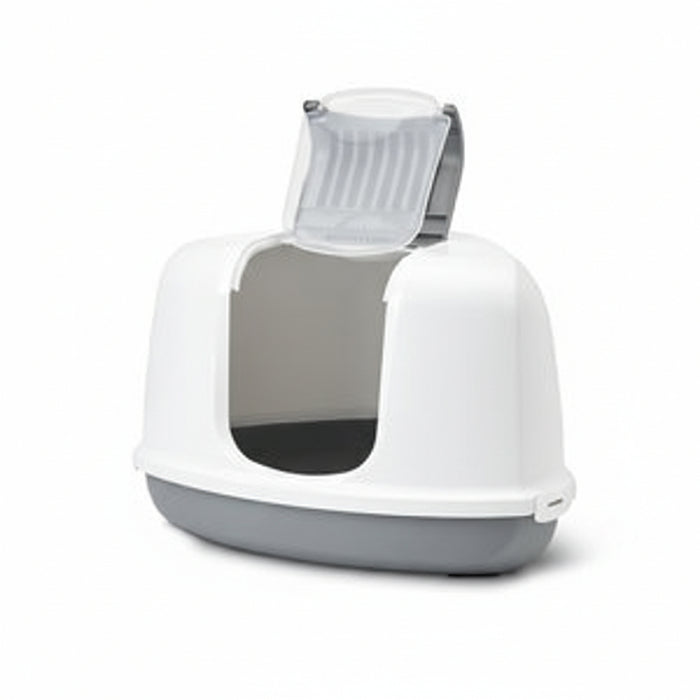 Savic - Nestor Corner Driehoekige Kattenbak Grijs/Wit - 58,5x45,5x40 cm - Makkelijk Reinigbaar - Bivakshop