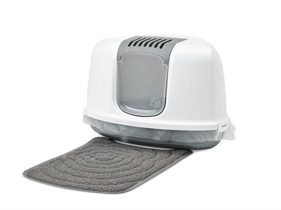 Savic - Nestor Corner Driehoekige Kattenbak Grijs/Wit - 58,5x45,5x40 cm - Makkelijk Reinigbaar - Bivakshop