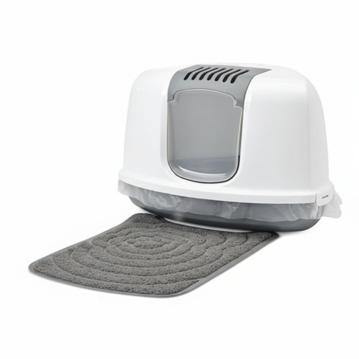 Savic - Nestor Corner Driehoekige Kattenbak Grijs/Wit - 58,5x45,5x40 cm - Makkelijk Reinigbaar - Bivakshop