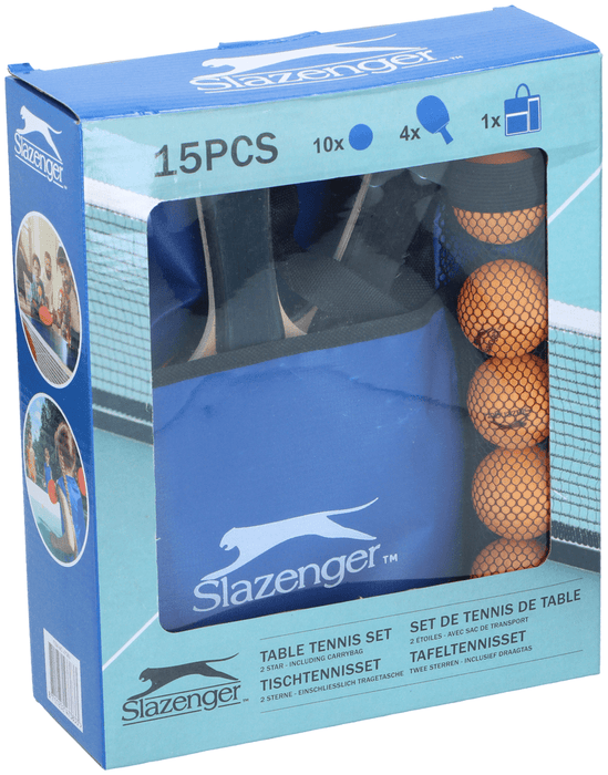 Slazenger - Tafeltennisset – 15 - Delig – Complete Set met Batjes, Ballen en Net - Bivakshop