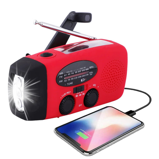 Solar hand crank LED zaklamp met AM/FM radio en 2000mAh powerbank - Bivakshop