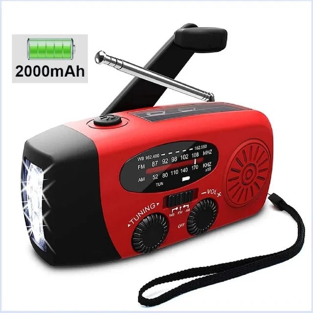 Solar hand crank LED zaklamp met AM/FM radio en 2000mAh powerbank - Bivakshop