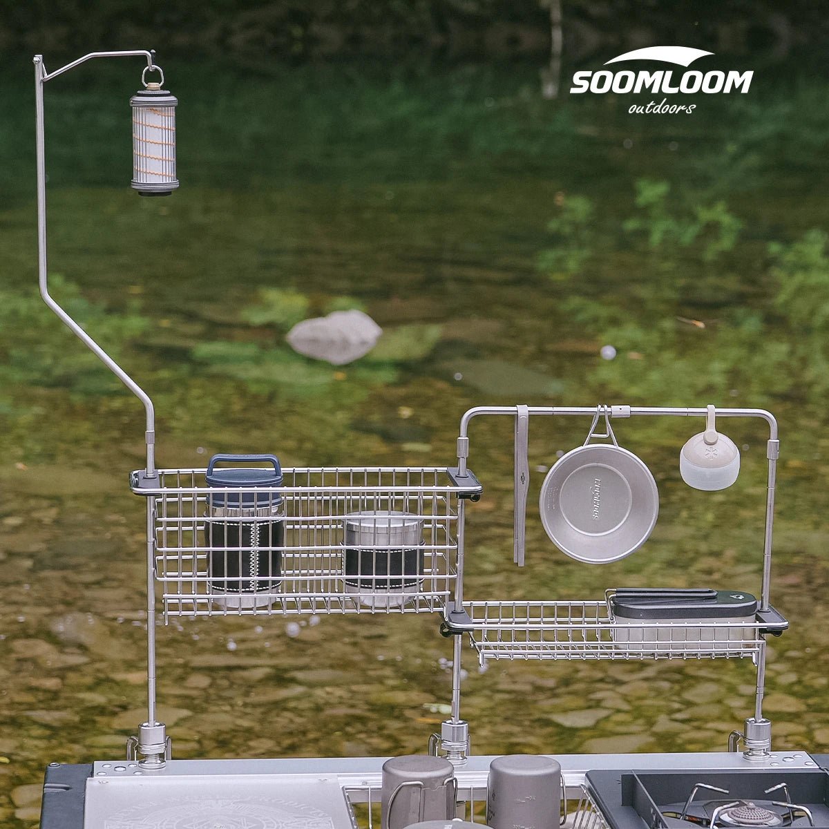 Soomloom Outdoor IGT Tafel Accessoires – Draagbaar & uitbreidbaar tafelframe – RVS camping lichtstandaard - Bivakshop