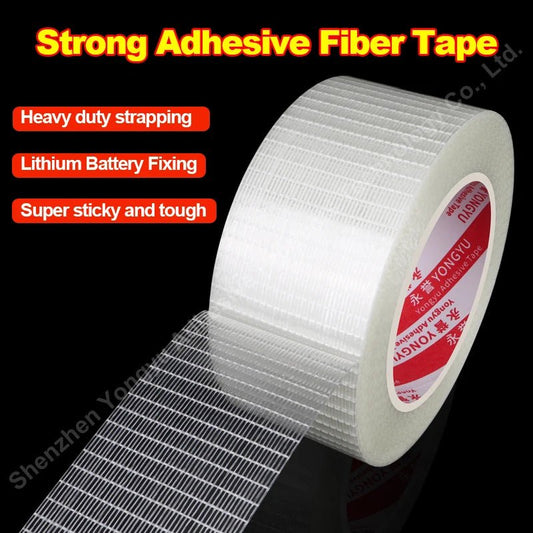 Sterke glasvezeltape – 50M transparante mesh enkelzijdige tape voor industriële verpakking & afdichting - Bivakshop