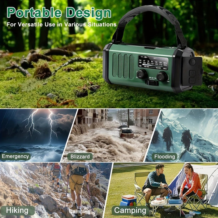 Survival Noodradio 10.000 mAh – Zonne - & Dynamo Powerbank met Leeslamp & SOS Alarm - Bivakshop
