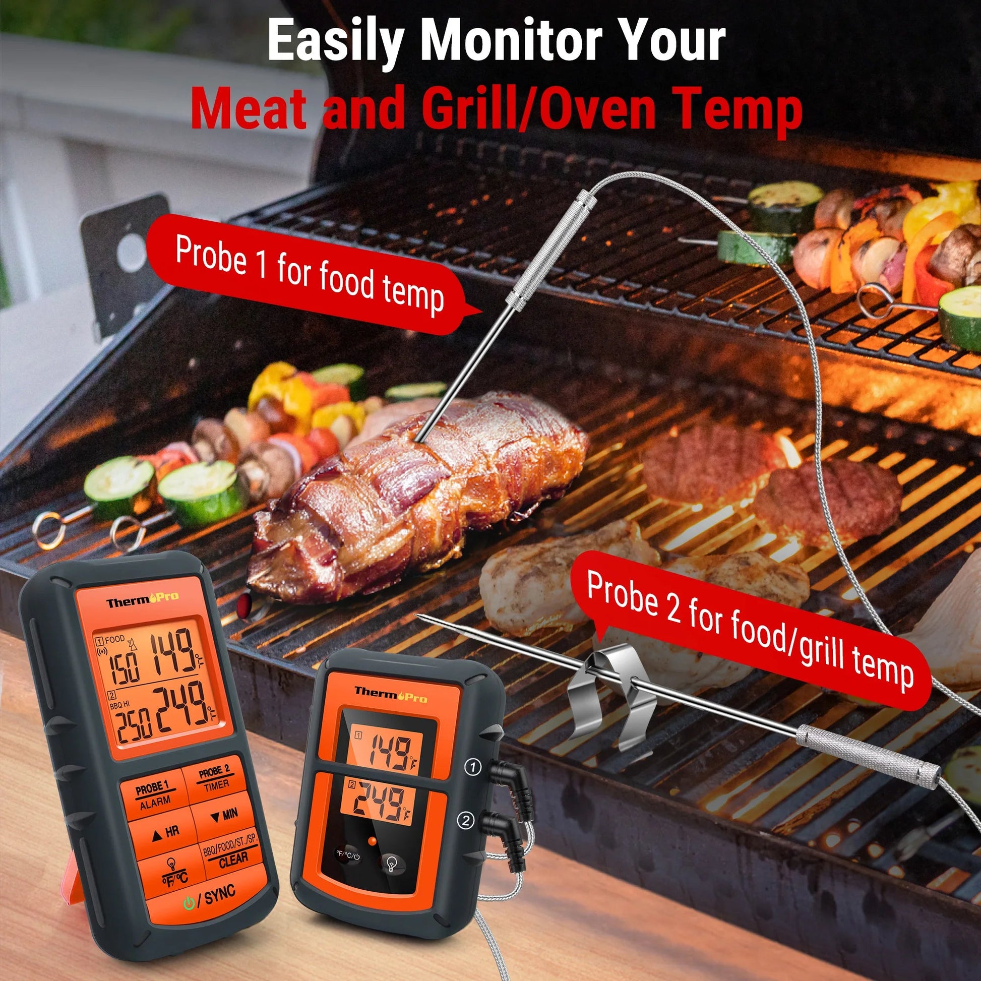 ThermoPro TP - 08C Draadloze Vleesthermometer – 150M Bereik – Dual Probe – BBQ, Smoker, Oven, Grill - Bivakshop