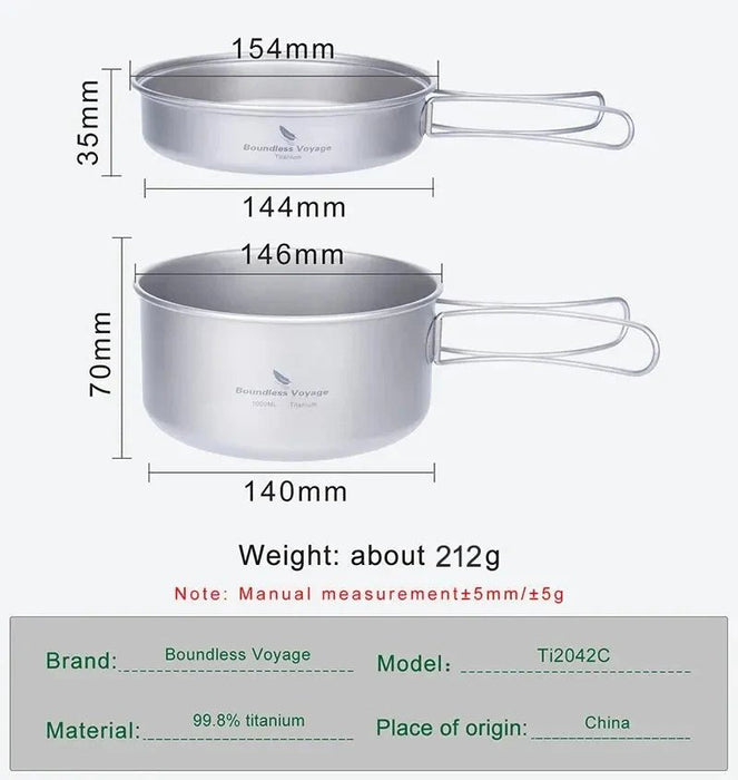 Titanium kookset met inklapbare handgrepen – Pot & pan voor camping - Bivakshop