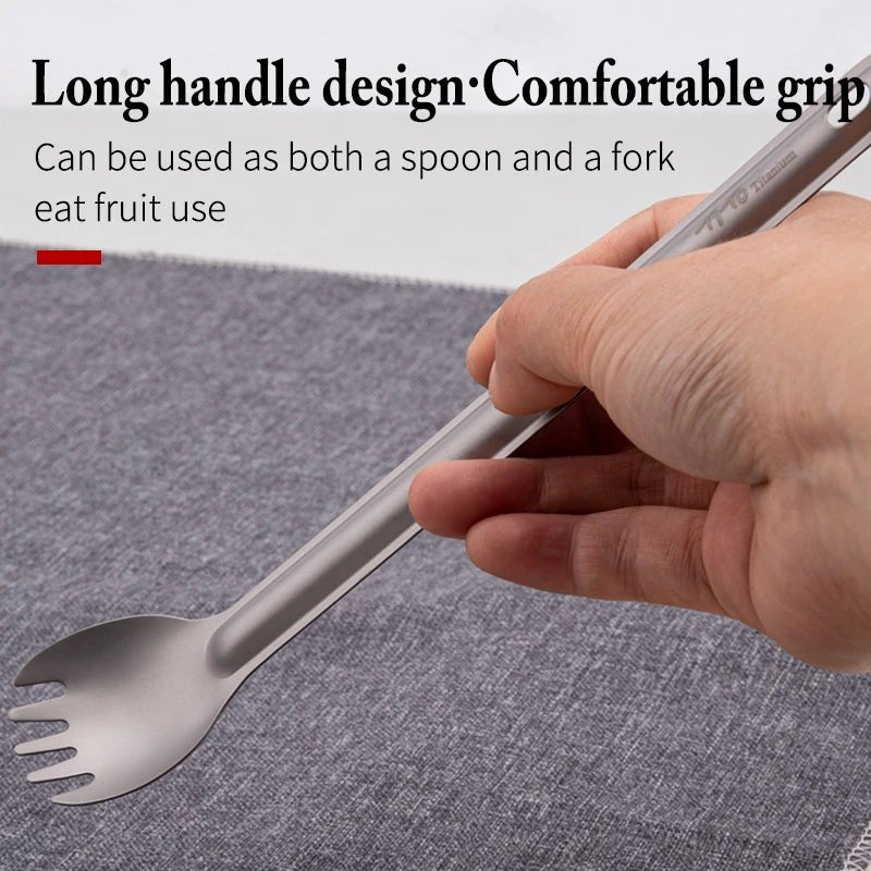 Titanium spork met lange steel - Ultralicht - Voor kamperen en picknicks - Bivakshop