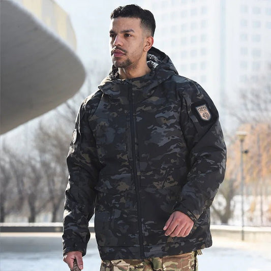 TopFight heren winterjas - Warmte - reflecterende camouflage jas met capuchon - Water - en winddicht - Bivakshop