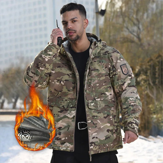 TopFight heren winterjas - Warmte - reflecterende camouflage jas met capuchon - Water - en winddicht - Bivakshop
